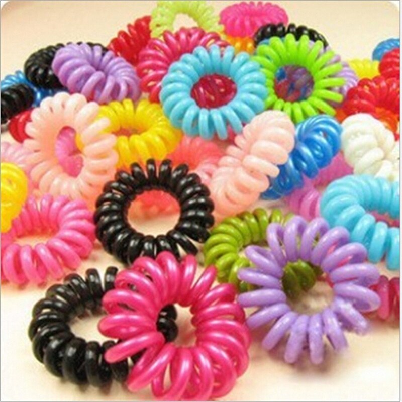 10PCS Telephone Wire Elastic Hair Bands Hair Accessories No Crease Coil Hair Tie Plastic Spring Gum For Hair Ties Ponytail Clear: random