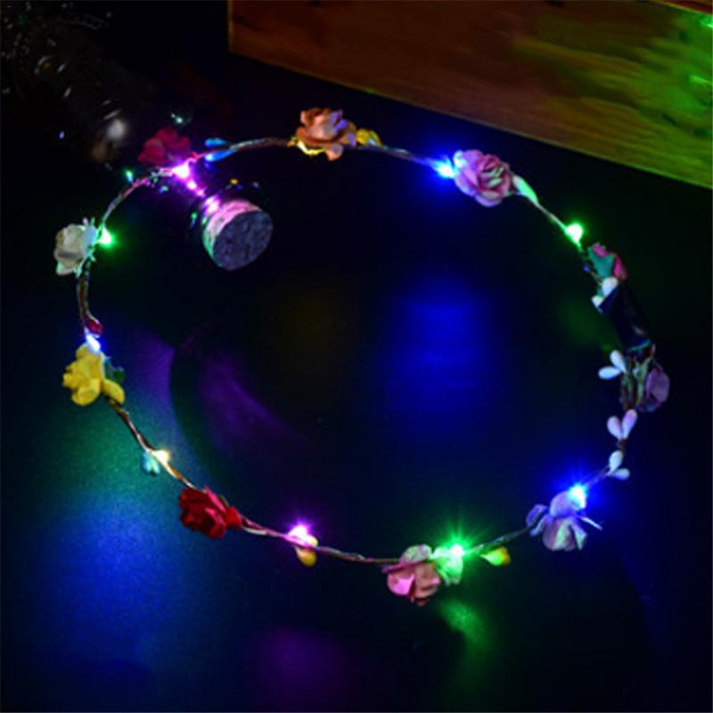 Baby Girls LED Light Up Flower Headband Flashing Glowing Crown Masquerade Party Hair Wreath Hairband Luminous Garlands