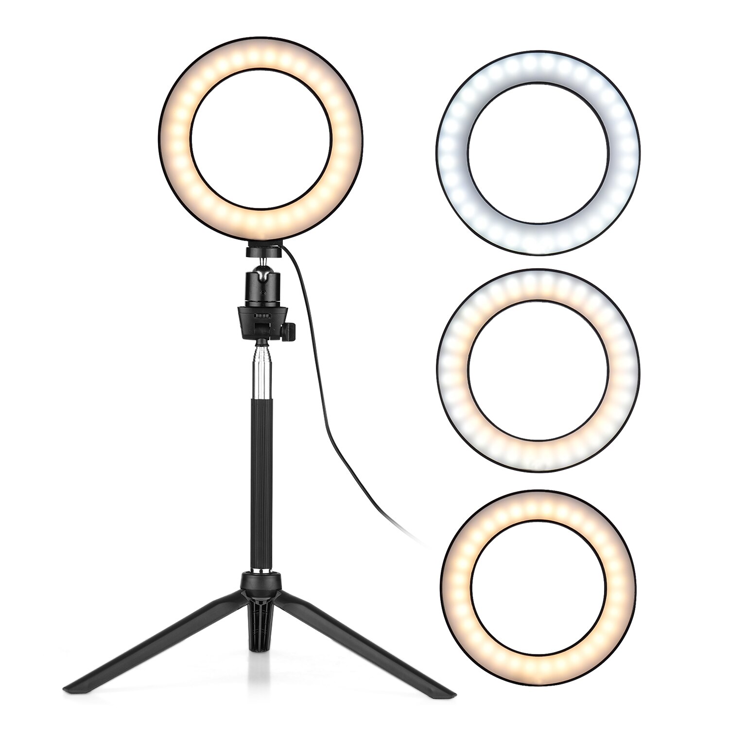 6 zoll Mini LED Ring Selfie studio Licht foto Lampe Dimmbar 3 Beleuchtung Modi mit Teleskop Stehen Stativ Kugelkopf Fotografie: Default Title