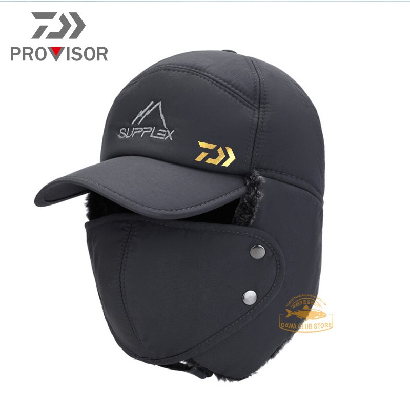 Daiwa sombrero de pesca para sol de pesca al aire libre cálido invierno sombrero de pescador parasol con protección UV tapa grandes aleros ajustable sombrero: Winter  hat gray