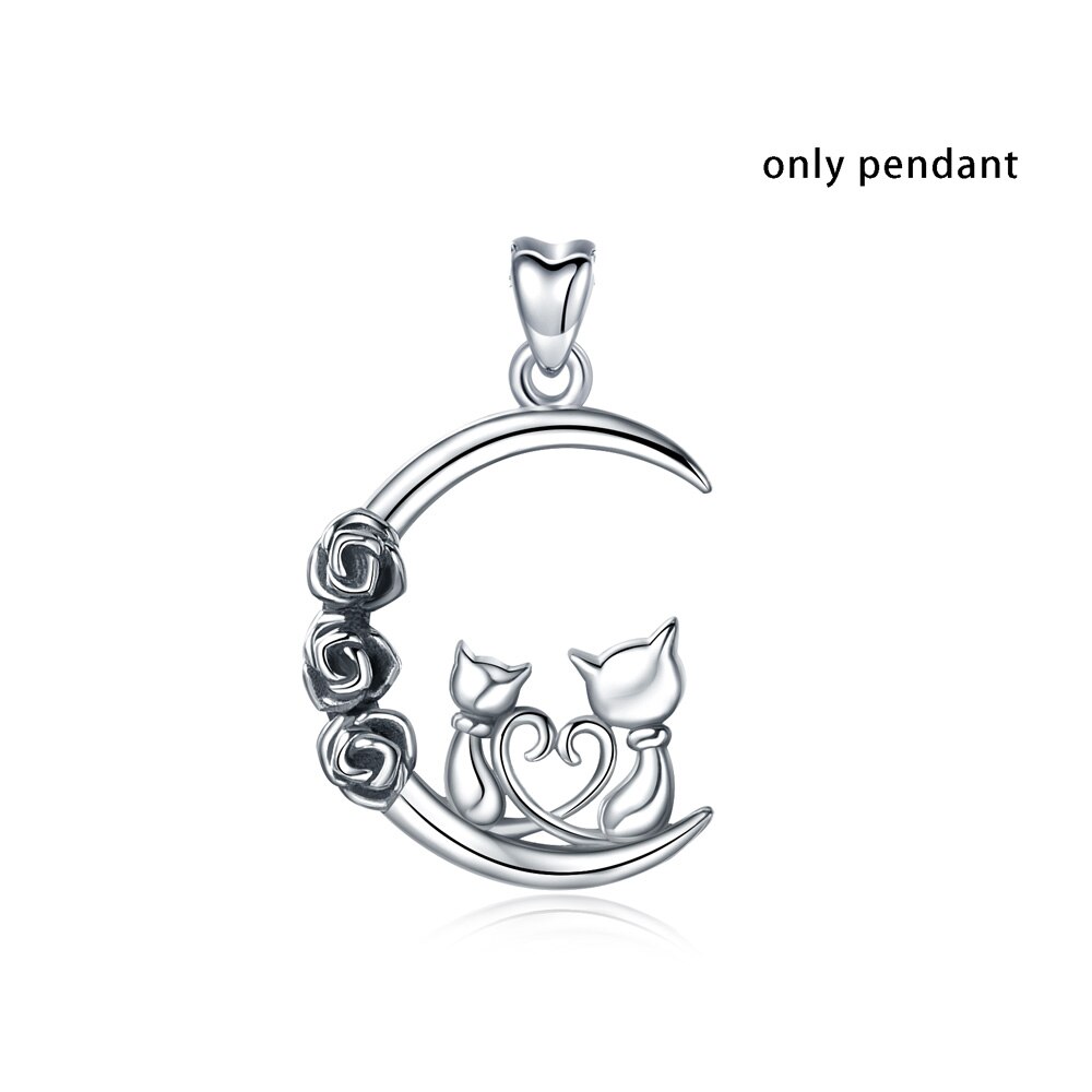 Eudora − collier pendentif en argent Sterling pour femmes, deux chats, trois roses, noir, bijoux Animal, , saint-valentin, meilleur , D483: only pendant
