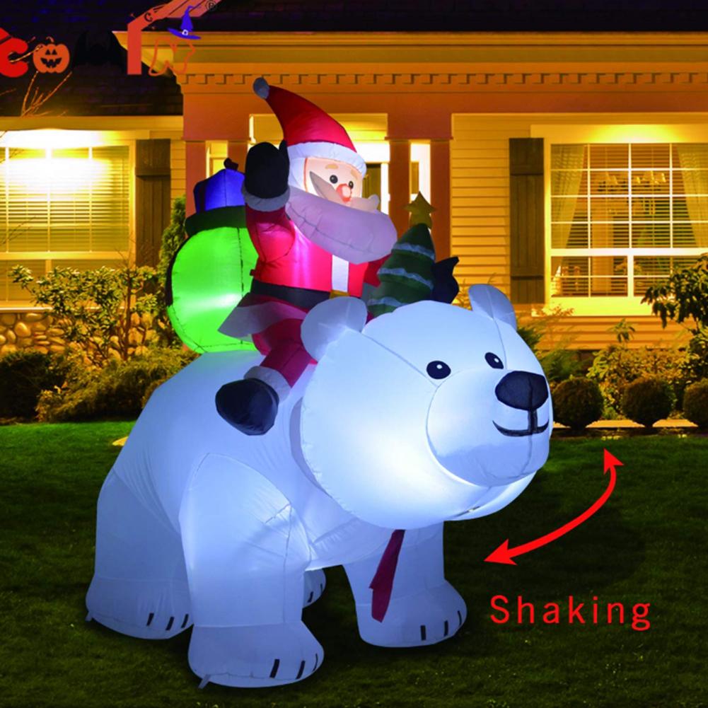 6FT Giant Inflatable Santa Claus Riding Polar Bear Christmas Inflatable Shaking Head Doll Indoor Outdoor Garden Xm as Home Decor