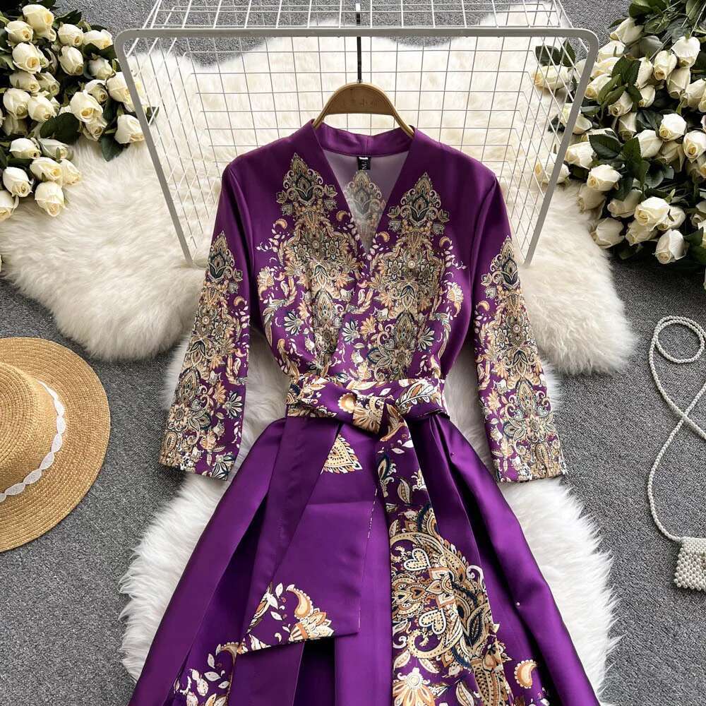 Jamerary Blumen druck Urlaubs kleid Frauen Palast Stil hoch-Ende elegante Promi Midi- Langarm Vestidos