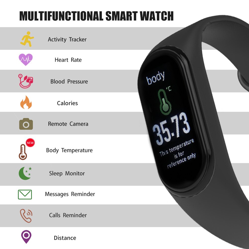 Smart Pedometer BT Connection Body Temperature Heart Rate Blood Pressure Monitor Activity Tracker Sleep Monitor Step Counter