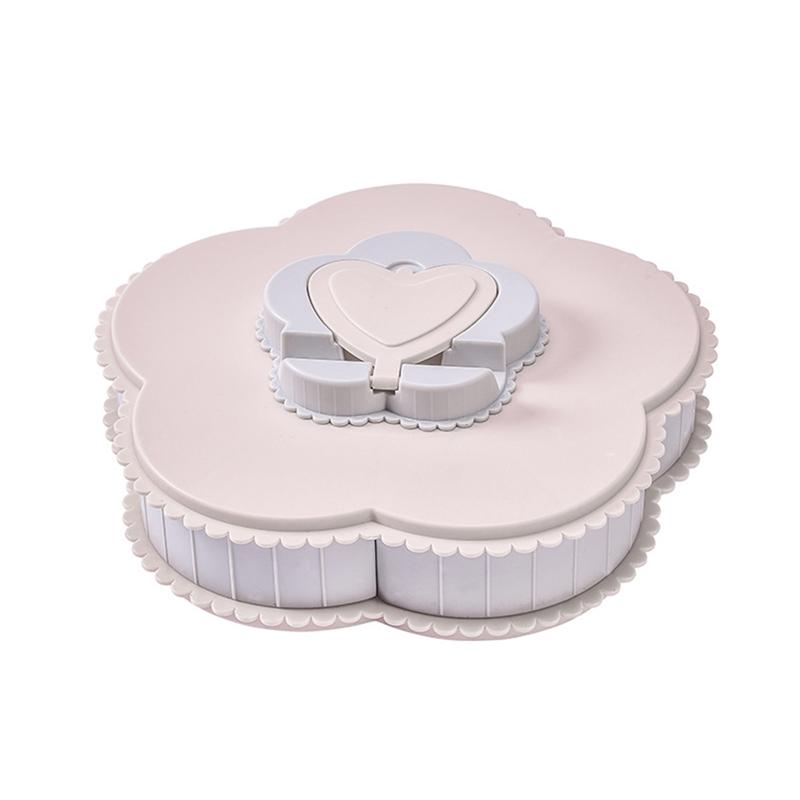 Rotating Candy Box with Compartments Food Storage Tray Plate for Dried Fruits Nuts Snacks: Pink