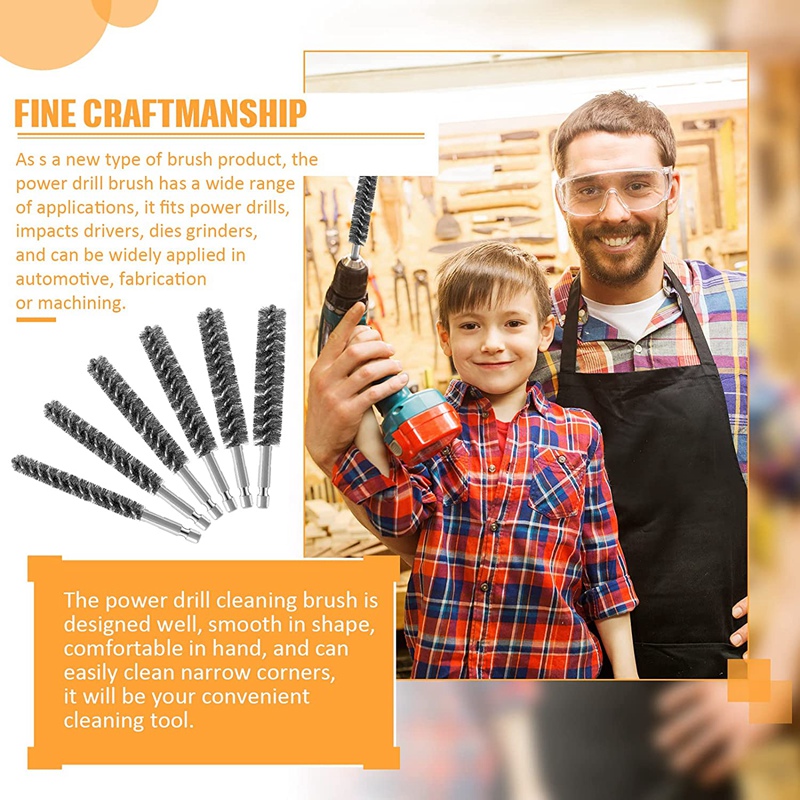 Bore Brush Stainless Steel Bristles Wire Brush For Power Drill Cleaning Wire Brush With Hex Shank Handle 6 Pieces