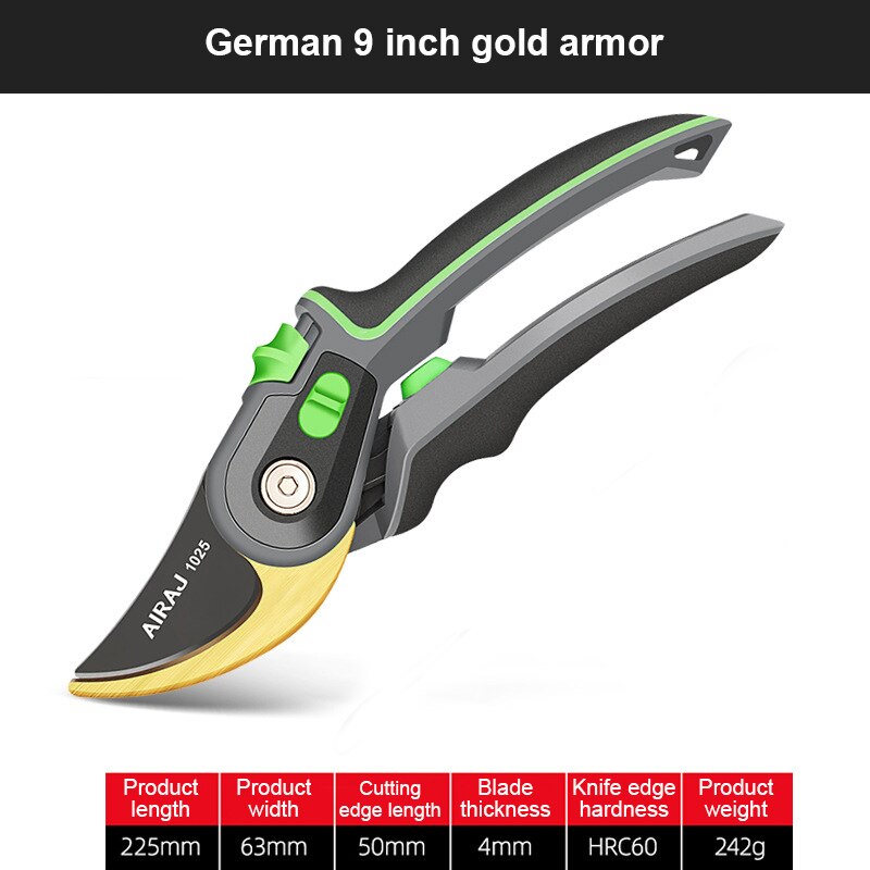 Plant Trim Horticulture Pruner Cut Secateur Shrub Garden Scissor Tool Branch Shear Orchard Pruning Shears Folding Saw Set: Golden Armor