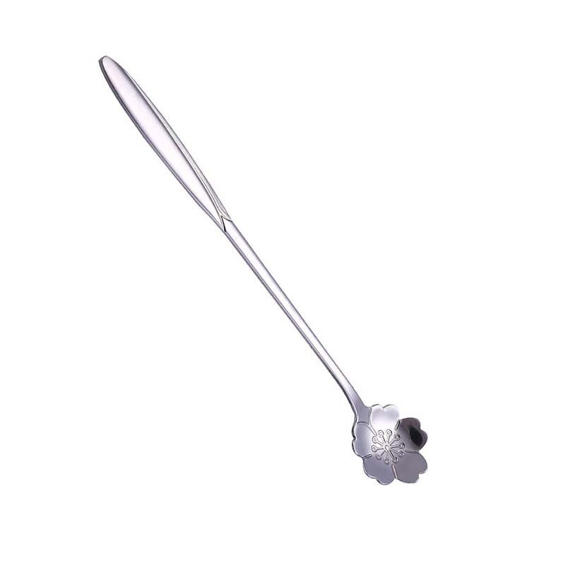 Acier inoxydable cerisier fleur cuillère créativité pétale longue poignée vaisselle mélange café crème glacée cuillères à café Gadgets de cuisine: silver sakura