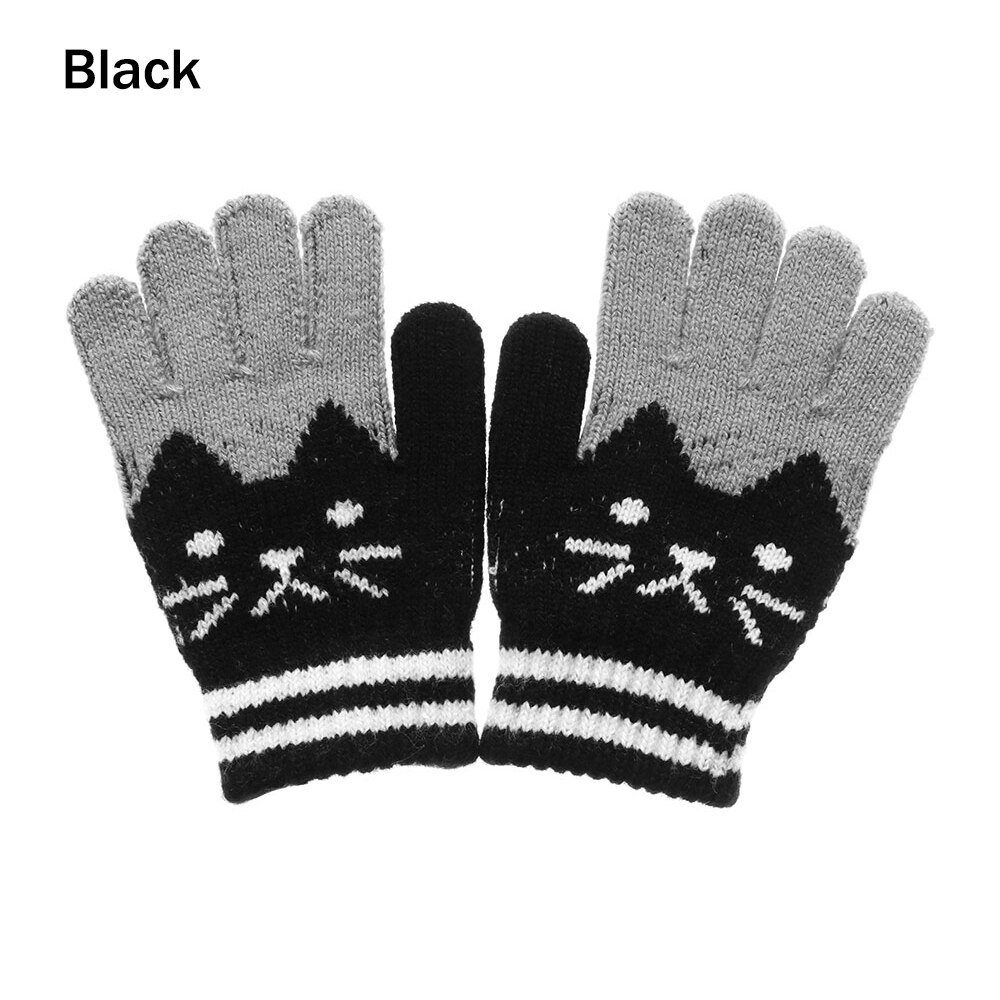 4-10Years Baby Handschoenen Zachte Cartoons Leuke Kat Wanten Peuter Meisjes Kids Winter Jongens Warme Dikke Gebreide Handschoenen Kinderen Accessoires: Black