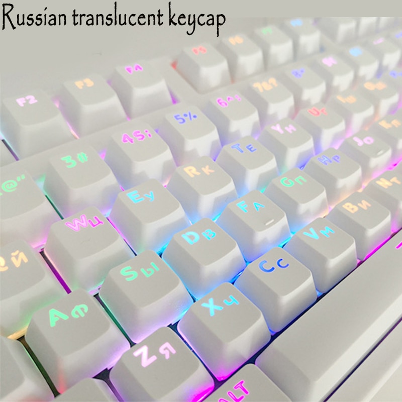 Gaming keycaps Mechanical keyboard cap Key 104 Keys Translucent Backlight Keycaps Russian/Korean Key Cap Switches, White & Black