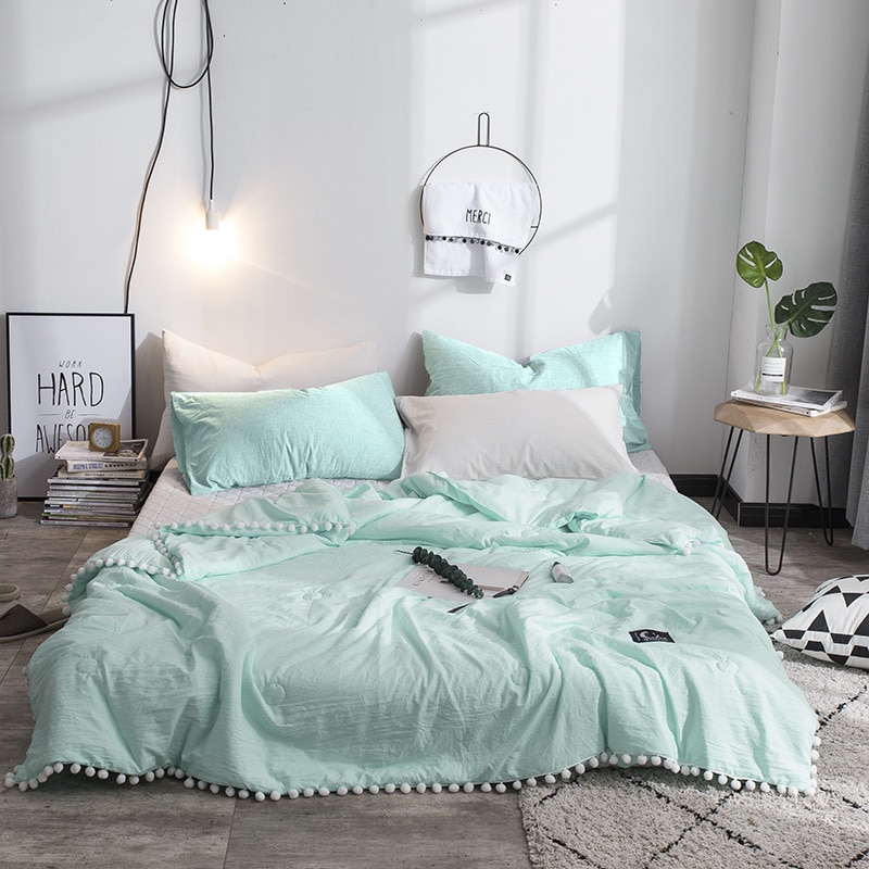 Zachte Worp Deken Met Kleine Bal Decor Gewassen Zachte Warme Cover Airconditioning Quilt Voor Bed