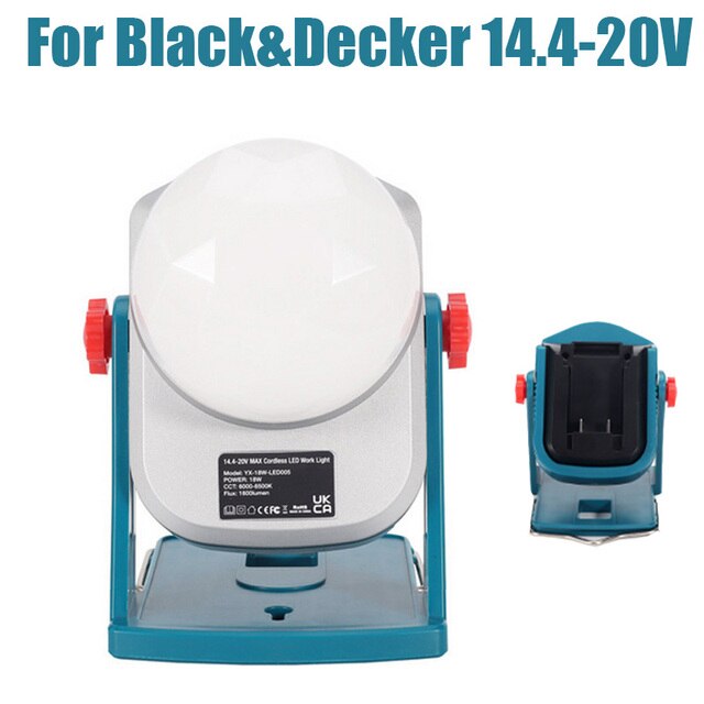 Draagbare 18W Led Lamp Werk Licht Lamp Voor Makita Milwaukee Bosch Dewalt 14.4V/18V Li-Ion Batterij emergency Outdoor Verlichting: For Black Decker