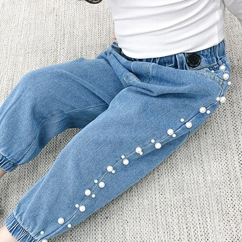 Pantalones vaqueros de perlas dulces para niños de 1 a 6 años, novedad de primavera y otoño, informal para niñas y bebés,