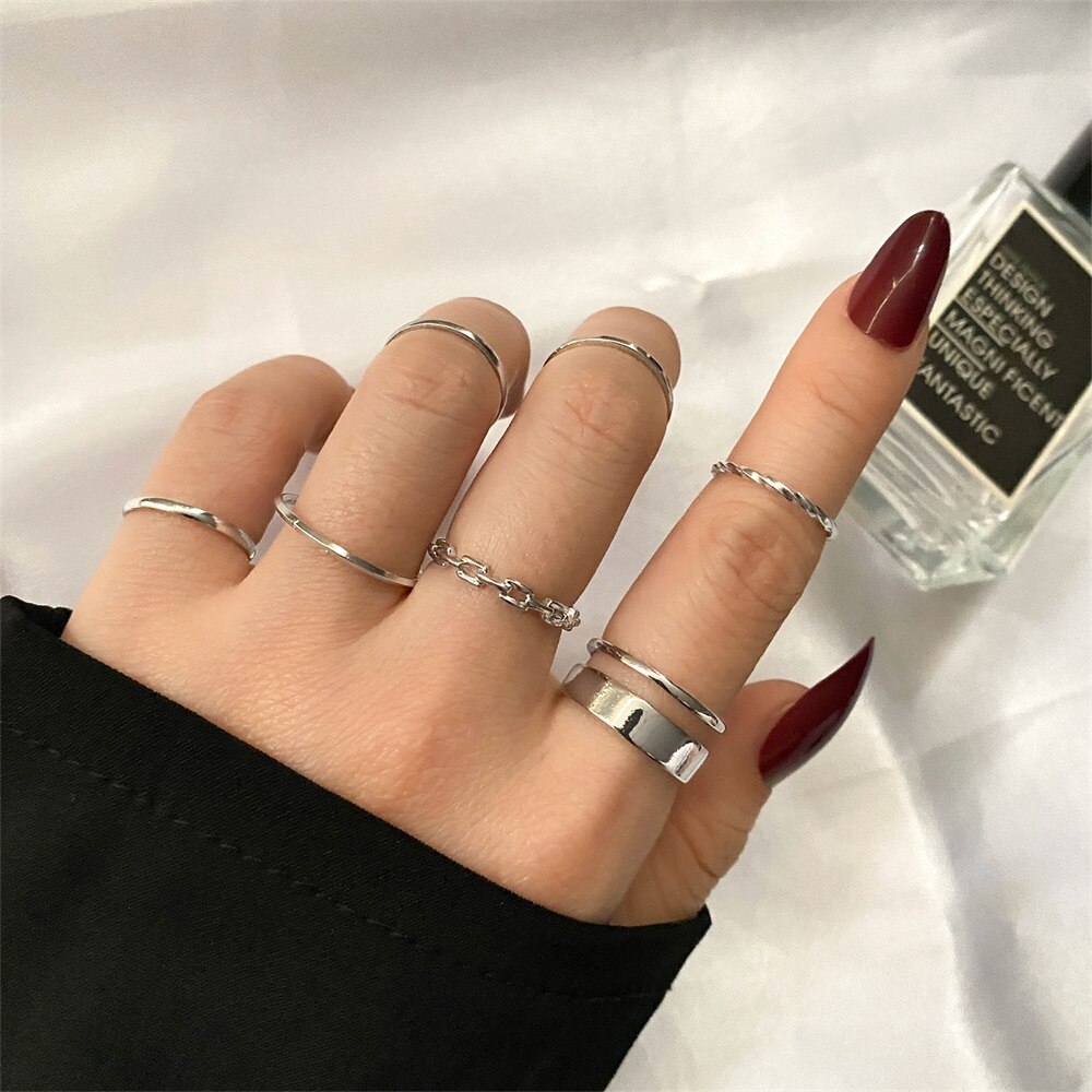 IFMIA 6 sztuk/zestaw Punk Ring Finger minimalistyczny gładkie złoto/czarny geometryczne metalowe pierścionki dla kobiet dziewczyn Party biżuteria Bijoux Femme: IF1570847-02