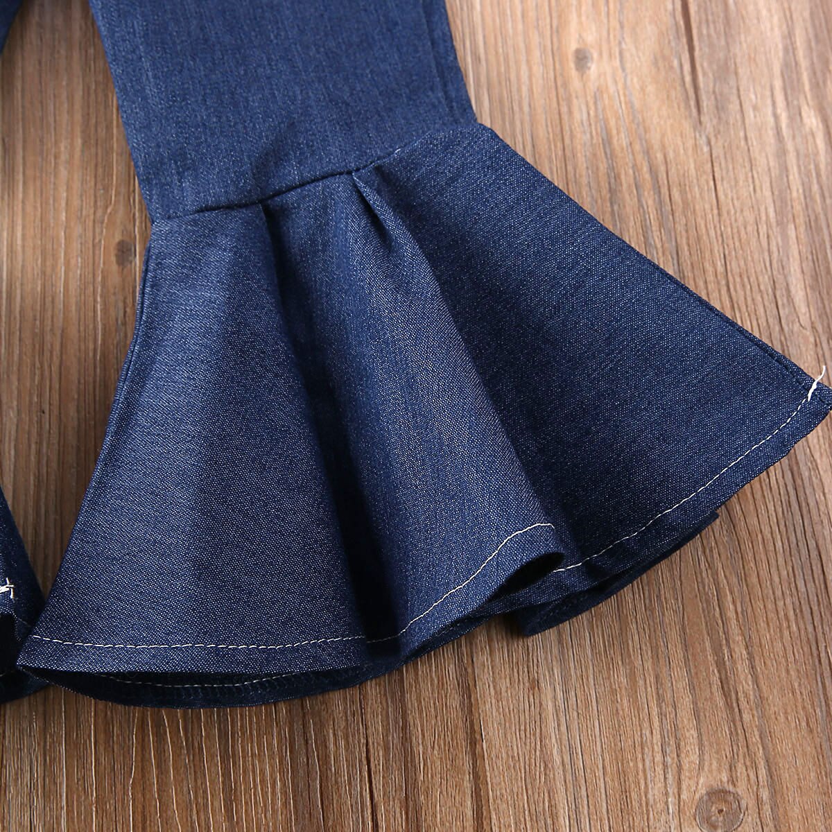Tyttövauvat kellopohjahousut denim farkut housut lasten tytön napit levenevät housut tyttöjen talvivaatteet 1-6y