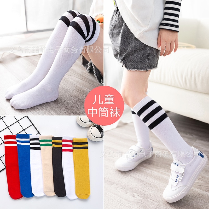 1-6y enfants genou chaussettes hautes pour bébé filles garçons football rayé chaussettes peigne coton