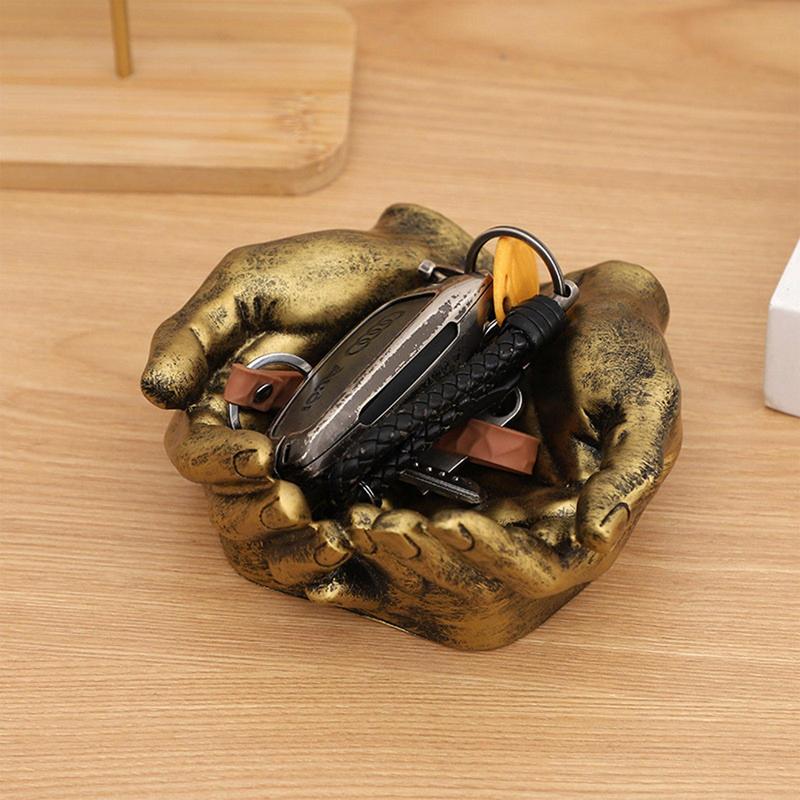 Bandeja de resina para llaves con forma de doble mano, bandeja de almacenamiento para llaves, organizador de entrada, decoración de cuenco para manos, escultura, llaves, estante de almacenamiento de joyería
