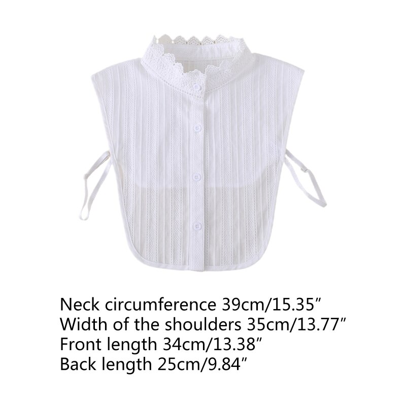 Women Sweet Jacquard Striped Lace Half Shirt Blouse Button Down Detachable Ruffl U4LE