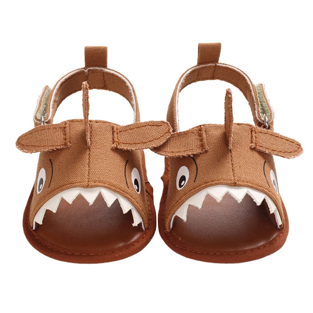 Summer Baby Boys Canvas Sandals Kids Flat Beach Shoes Sports Soft Non-slip Casual Toddler Shark Printed Sandals 0-18M