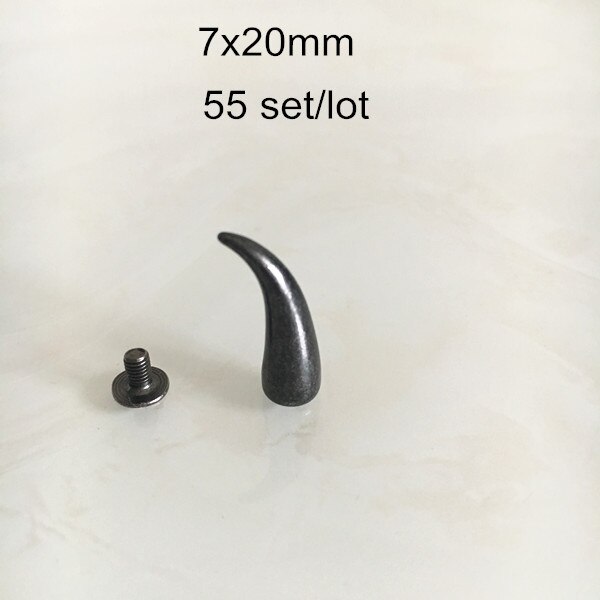 Ruuvata metalliset niittinastat, musta gunmetal punk rock piikkiniitti, luoti / härkäsarvi ruuvitappi, tee-se-itse-kengät, laukut, nahkakäsityöt: 7 x 20mm 55 setti