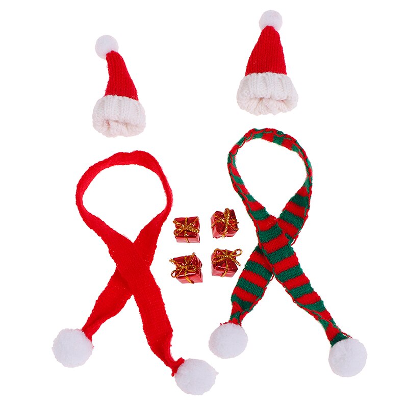 Cute 1Set 1:12 Dollhouse Christmas Hat Box Scarf Model Set Decor Accessories