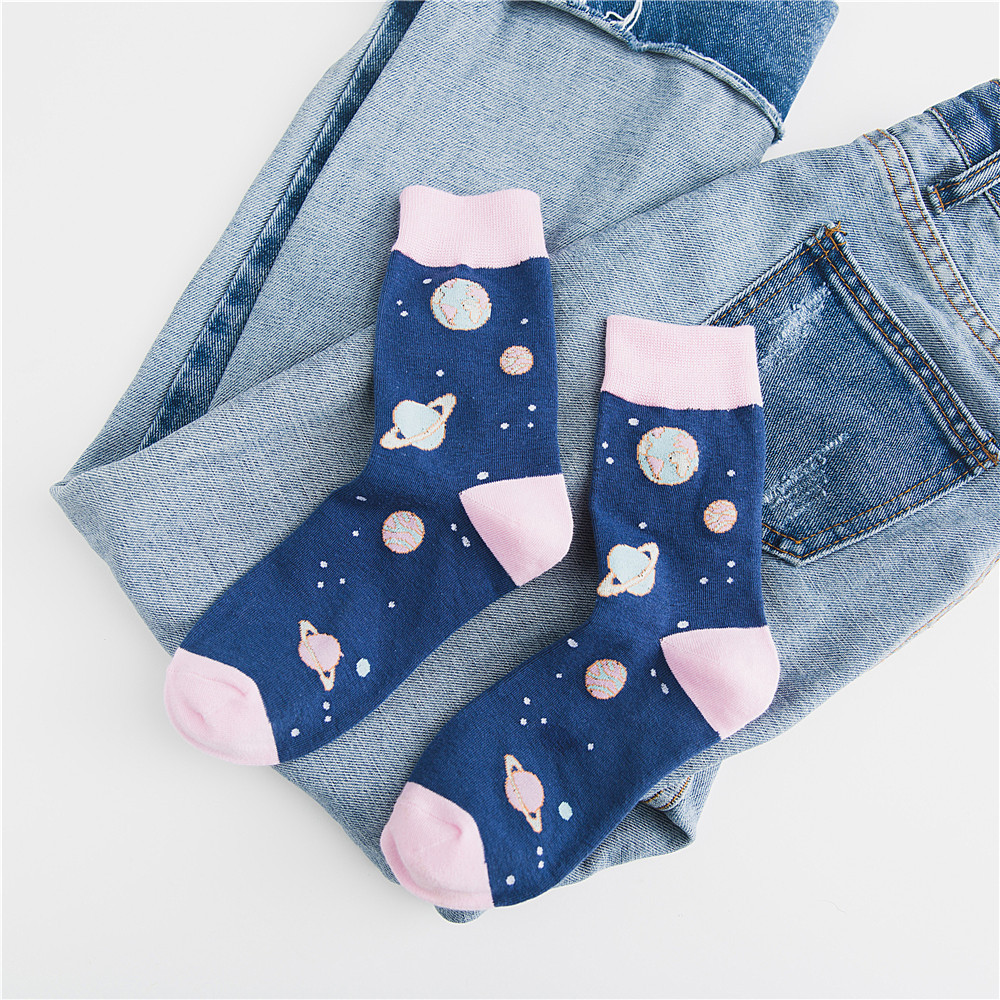 Chaozhu Onoverwinnelijk Schoonheid Meisje Leuke Chic Puss Katoen Roze Paars Cartoon Planeet Sokken Herfst Winter Kawai Super Sokken Dame