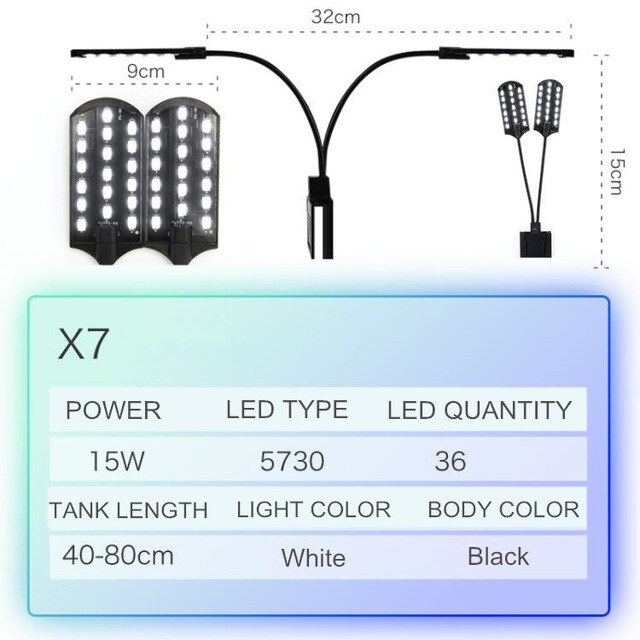 Super Slim Led Aquarium Licht Verlichting Planten Groeien Licht 5W/10W/15W Aquatic Plant Verlichting waterdicht Clip-On Lamp Voor Fish Tank: x7B white light