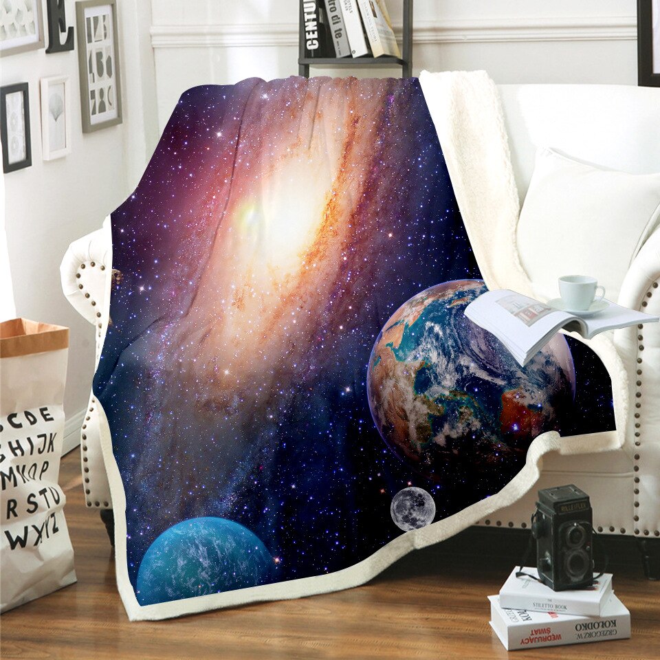 Galaxy planet deken 3d print sherpa deken op bed kindermeisje bloemen huishoudtextiel dromerige stijl 06
