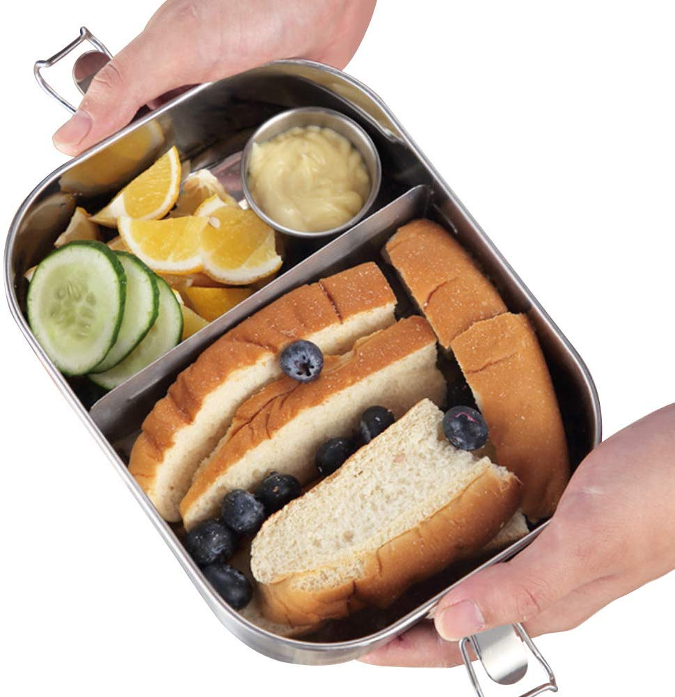 Leakproof Stainless Steel Bento Lunch Box Leak-proof Lid 1400ML Food Container with Removable Divider For Adults or Kids