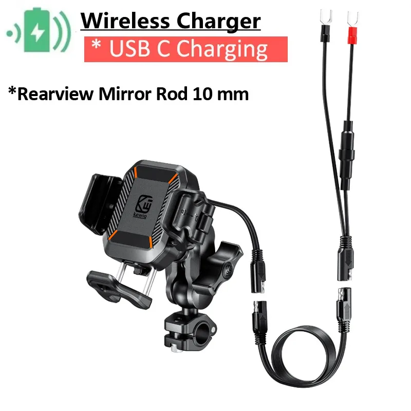 Anti-Thief Motorcycle Phone Holder 15W Wireless Charger & 36W USB C Fast Charging Shockproof Motorbike Bicycle Bike Phone Stand: Sky Blue