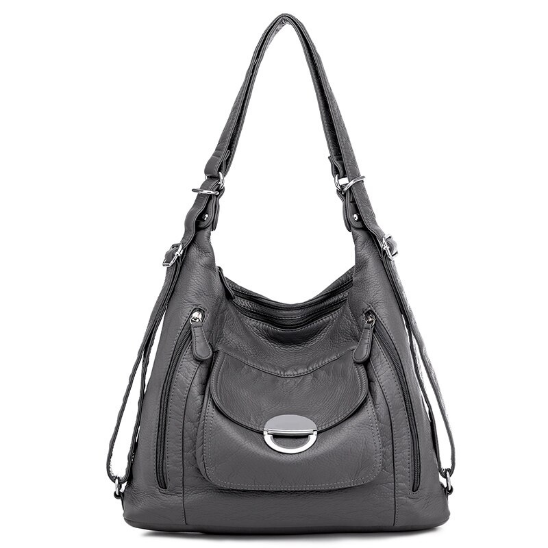 Bolso de hombro grande para mujer, bolsa de viaje de lujo, de piel suave, de 2 capas, multifunción: gray