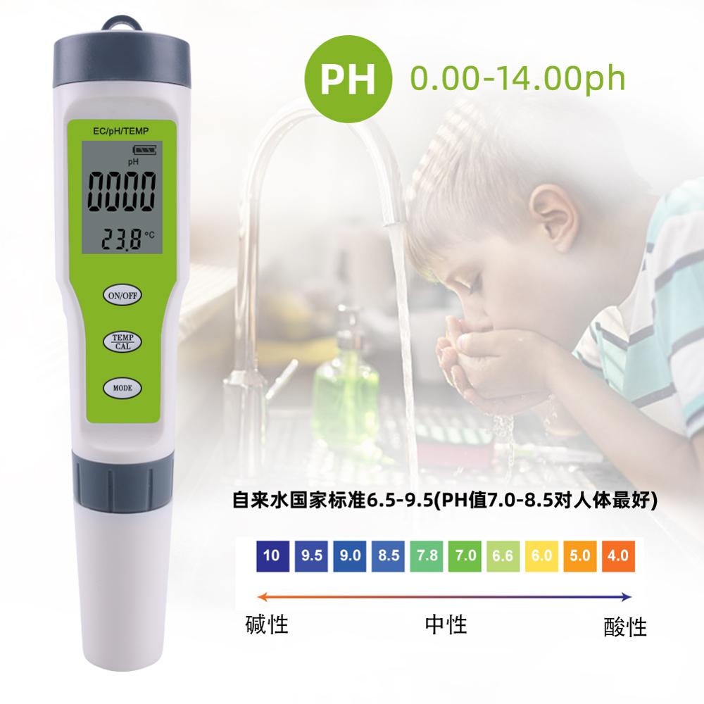 Draagbare Ph/Ec/Temp 3 In 1 Test Pen Handheld Ph Waarde Ph Meter Tds / Ec Water Tester Voor Zwembad Thuis Water