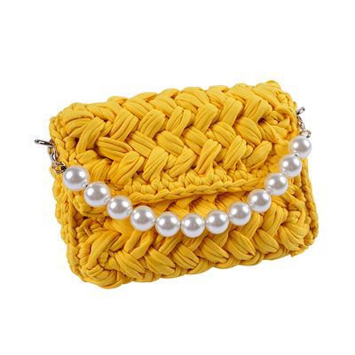 PADEGAO-bolsas trenzadas con cerrojo para mujer, 1 juego de bolsas de algodón hechas a mano: Pearl Yellow