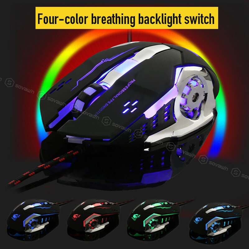 V5 Wired Mechanical Gaming Mouse 4000DPI Optical USB LED Backlit Macro Programmable Computer Mouse Gamer 6 Button for PC Laptop