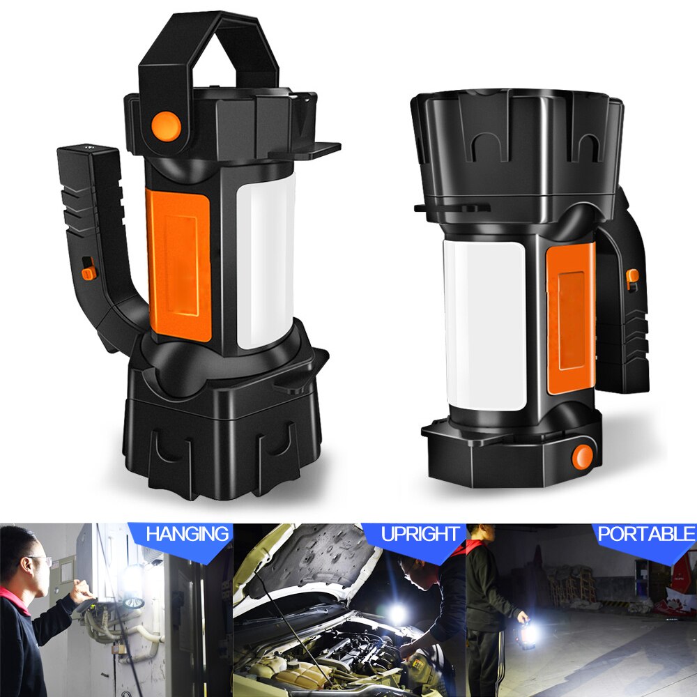 300W Portable LED Searchlight with Warning Red Light Handle Adjustment Work Light with Built-in Battery USB Rechargeable Lamp