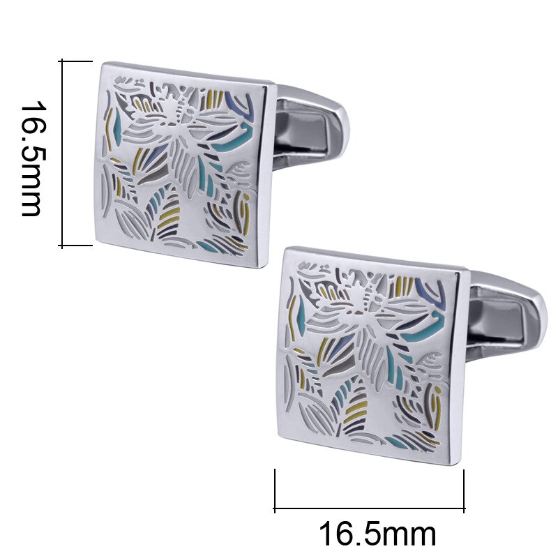 Boutons de manchette haut de gamme hommes unisexe costume d'affaires français chemise boutons accessoires carré émail multicolore feuille boutons de manchette