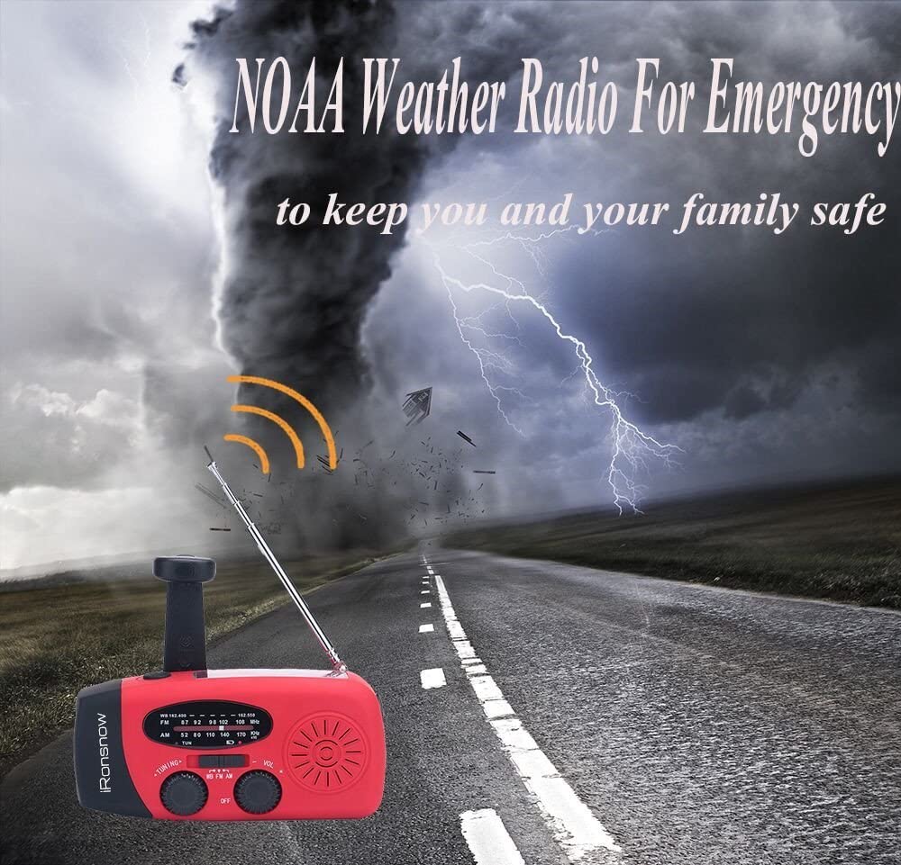 Solar Emergency NOAA Weather Radio Dynamo Self Powered AM FM WB Radios 3 LED Flashlight 1000mAh Smart Phone Charger Power Bank