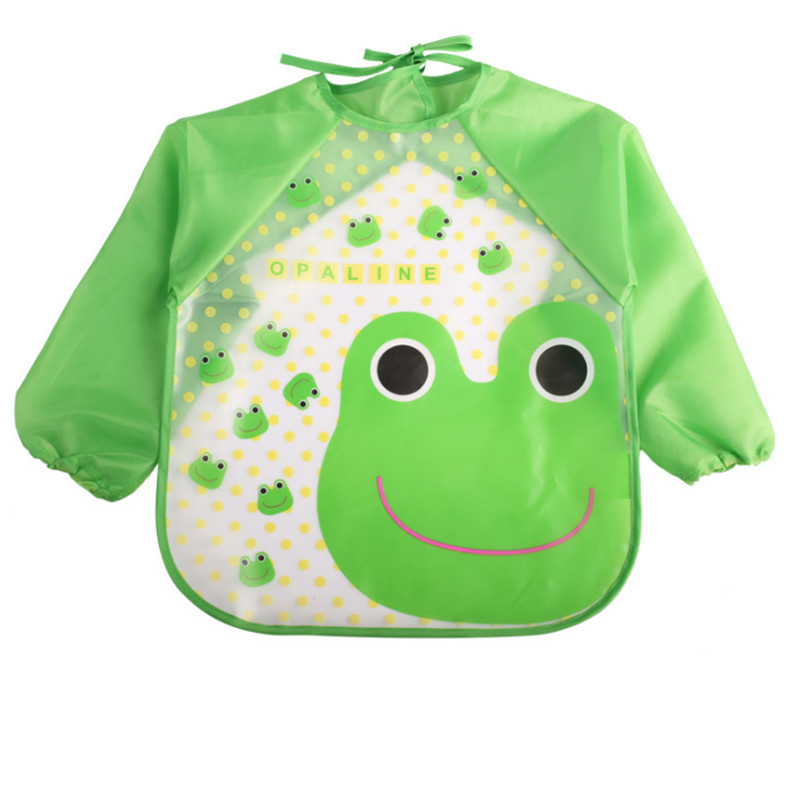 Cartoon Kinderen Slabbers Spuugdoekjes Lange Mouw Art Schort Dier Kiel Todders Waterdichte Burp Kleding Zachte Voeden Eet Slabbetjes: green frog