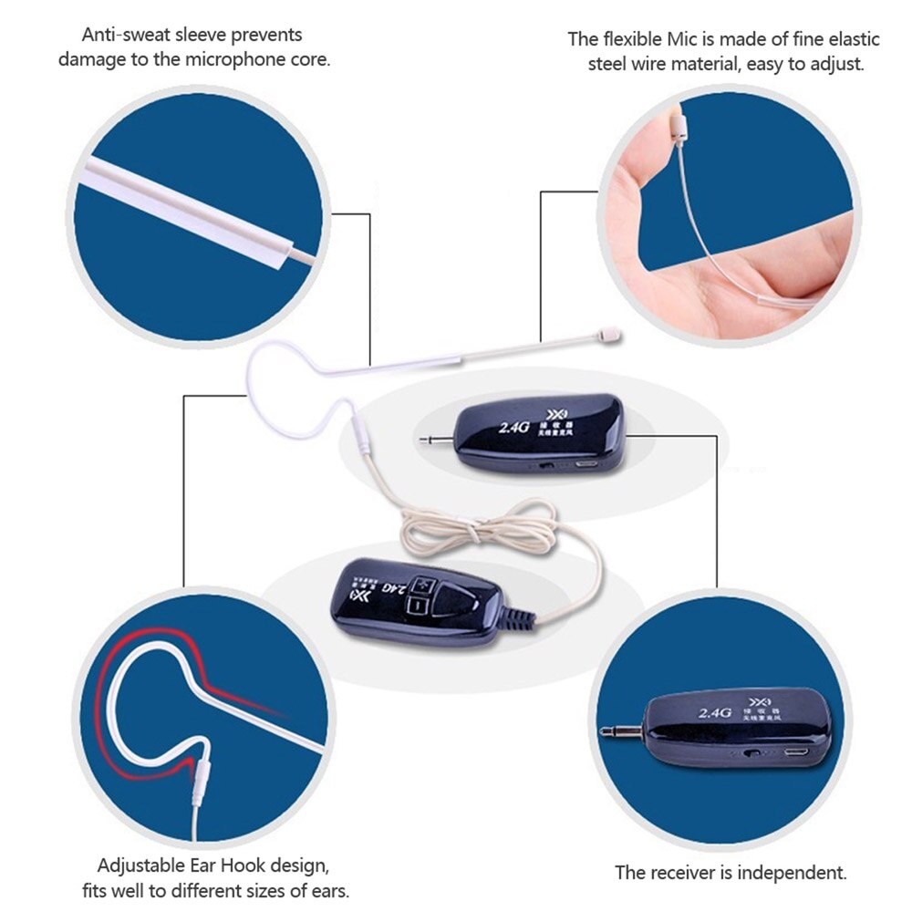 2.4G Wireless Microphone Ear Hook Clip Skin Color Microphones Invisiable MIC Transmitter Receiver for Voice Amplifier Speaker