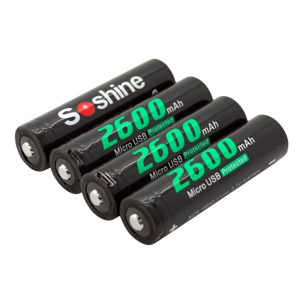 25#Soshine 4PCS USB Rechargeable Li-ion 18650 2600mAh Protected Batteries Soshine 4 section rechargeable 18650 battery 2600 mAh