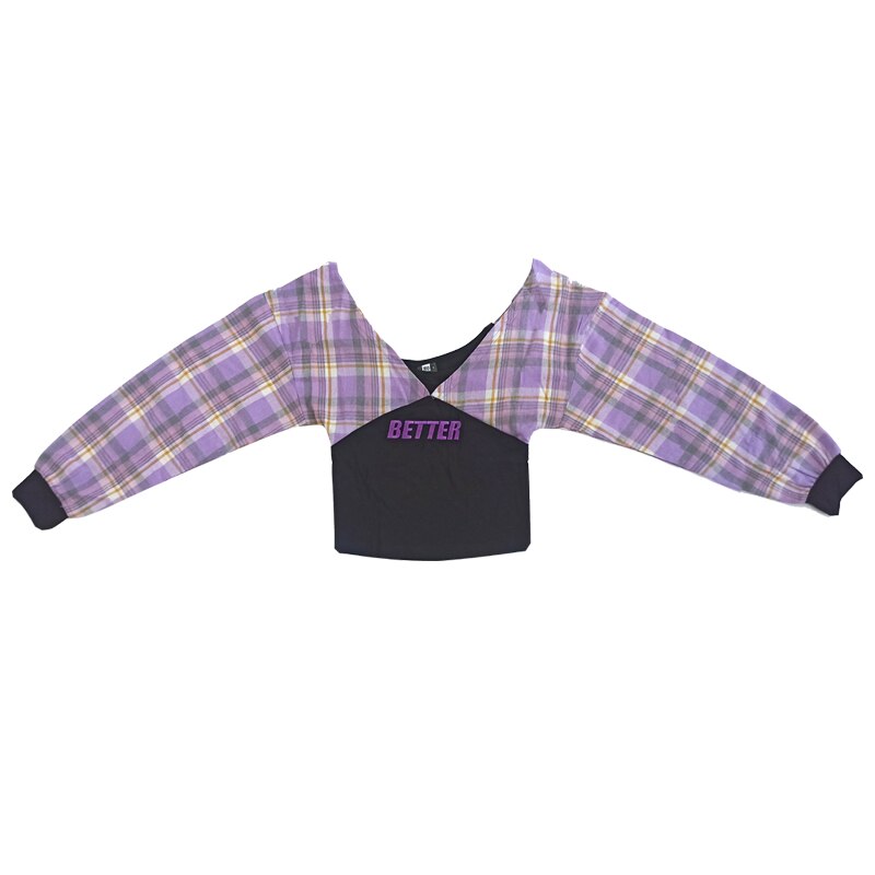 Jazz dans kostumer lilla plaid hiphop jakkesæt piger jazz street dance tøj børn hip hop træningstøj dqs 5556: Toppe / 120cm
