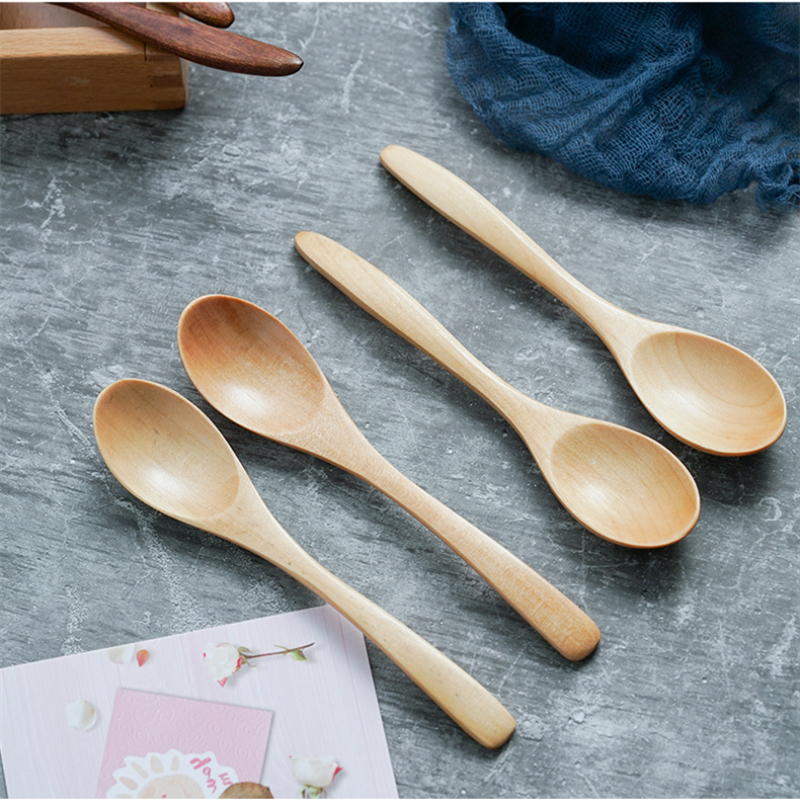 Cuillère en bois vaisselle en bois cuillère Anti-brûlure thé café cuillères à remuer cuisine ustensile de cuisine outil cuillère à soupe cuillère à café 5 pièces/ensemble