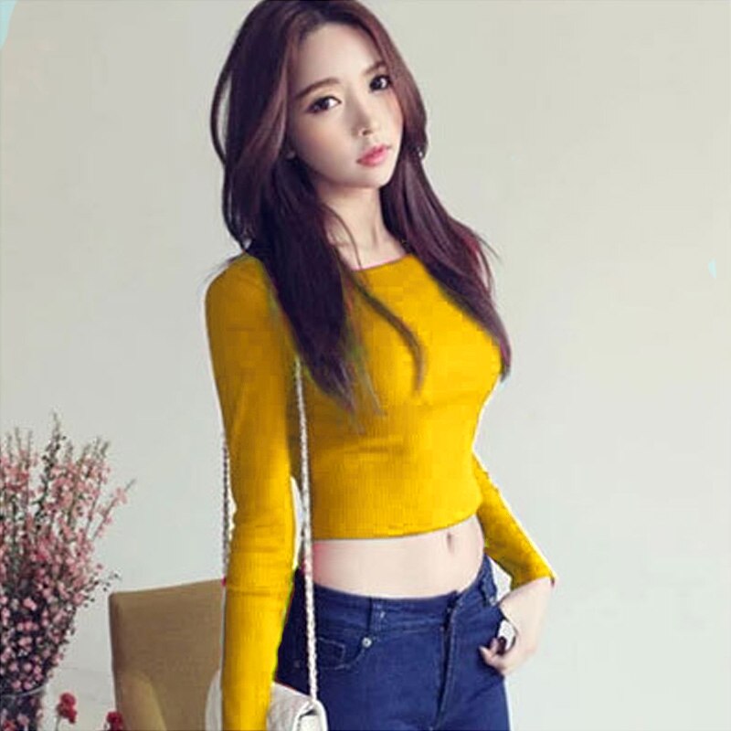 Kvinnor yoga kostym långa ärmar crop tops rund hals hög midja t-shirt slim fit toppar