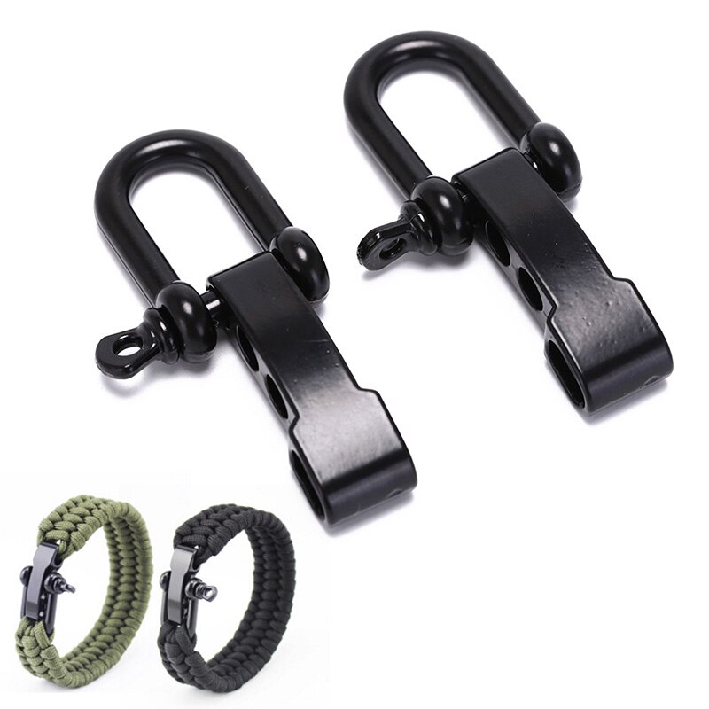 Zwart Zinklegering Gesp Verstelbare Clip Survival Armband 2 Stuks