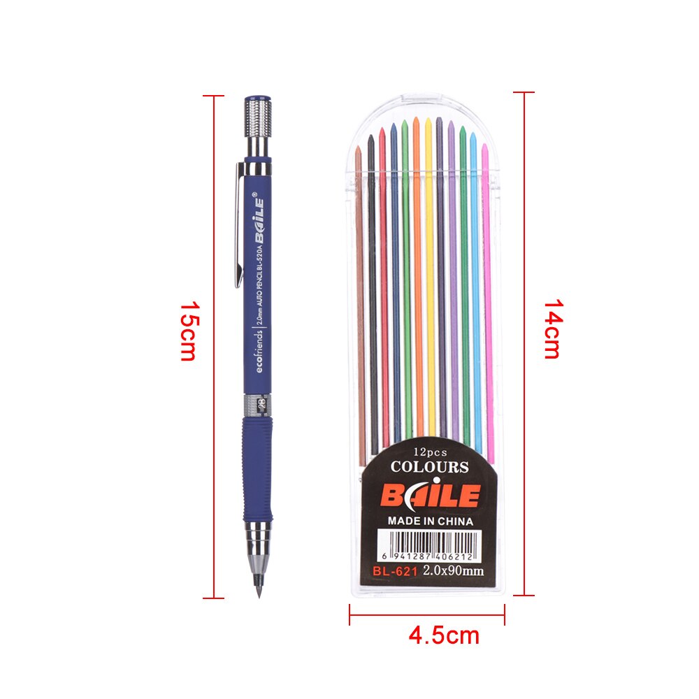 1Pc Automatic Mechanical Pencil 2.0mm Multicolor Refill 2B Drawing Writing Activity Pencil Office School Writing Stationery Blue