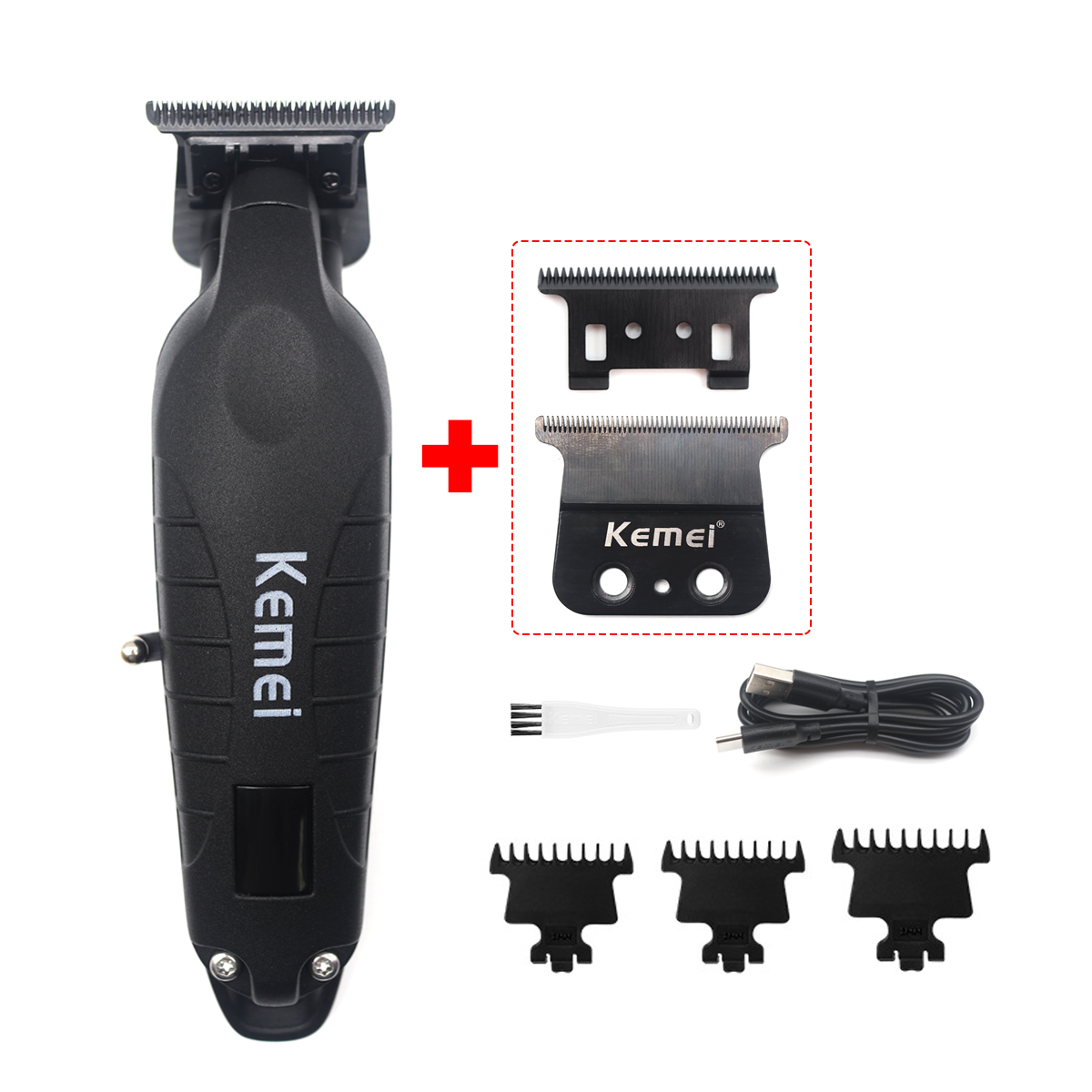 Kemei KM-2293 Full Metal Trimmer for Men Zero Gapped Finishing Machine DLC T-Blade Hair Trimmer Machine LED Haircut: Pink