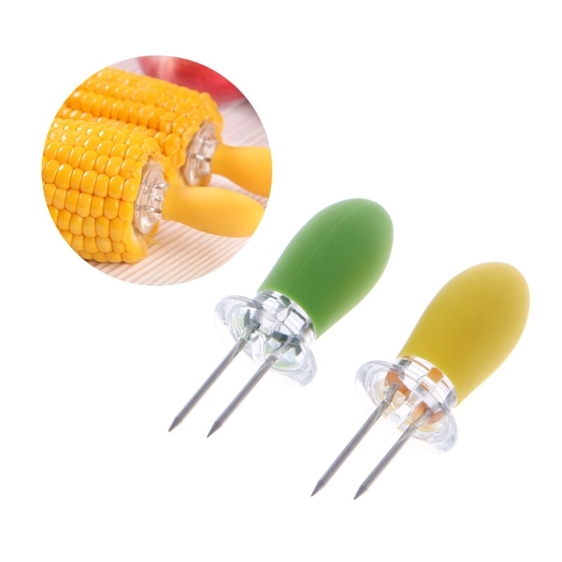 2 stk rustfrit stål majs på cob holder spyd bbq spidser blødt håndtag gaffel