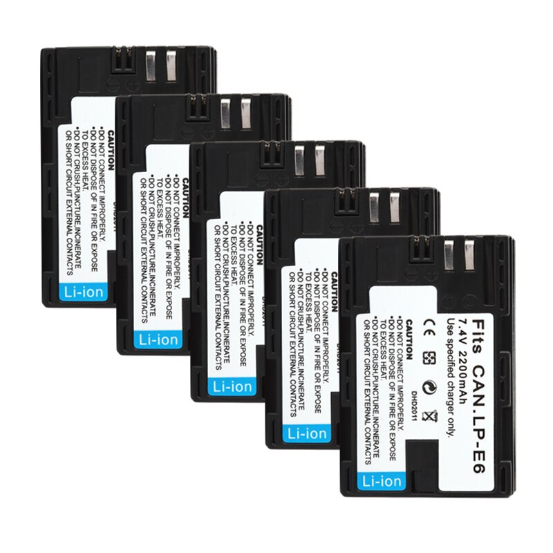 Lp -e6 lpe 6 lp e6 batteri 2200 mah för canon eos 5ds 5d 6d 7d 60d 60da eos 70d mark ii mark iii 80d xc10 dslr kamerabatterier: 5 batterier