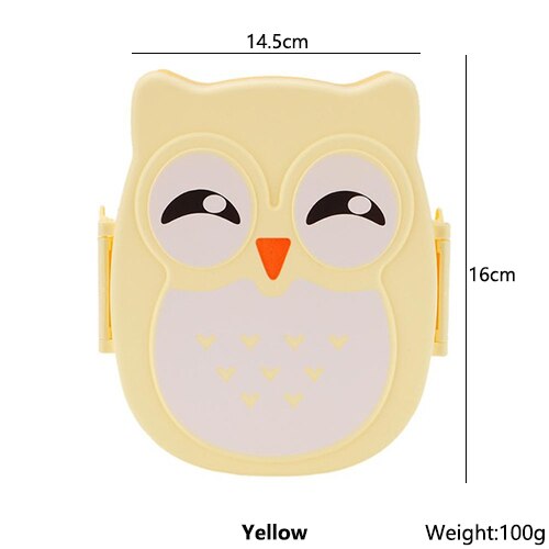 Cute Cartoon Owl Lunch Box Food PP Plastic Storage Box Portable Children Student Heat Preservation Lunch Box Kitchen Utensils: Yellow