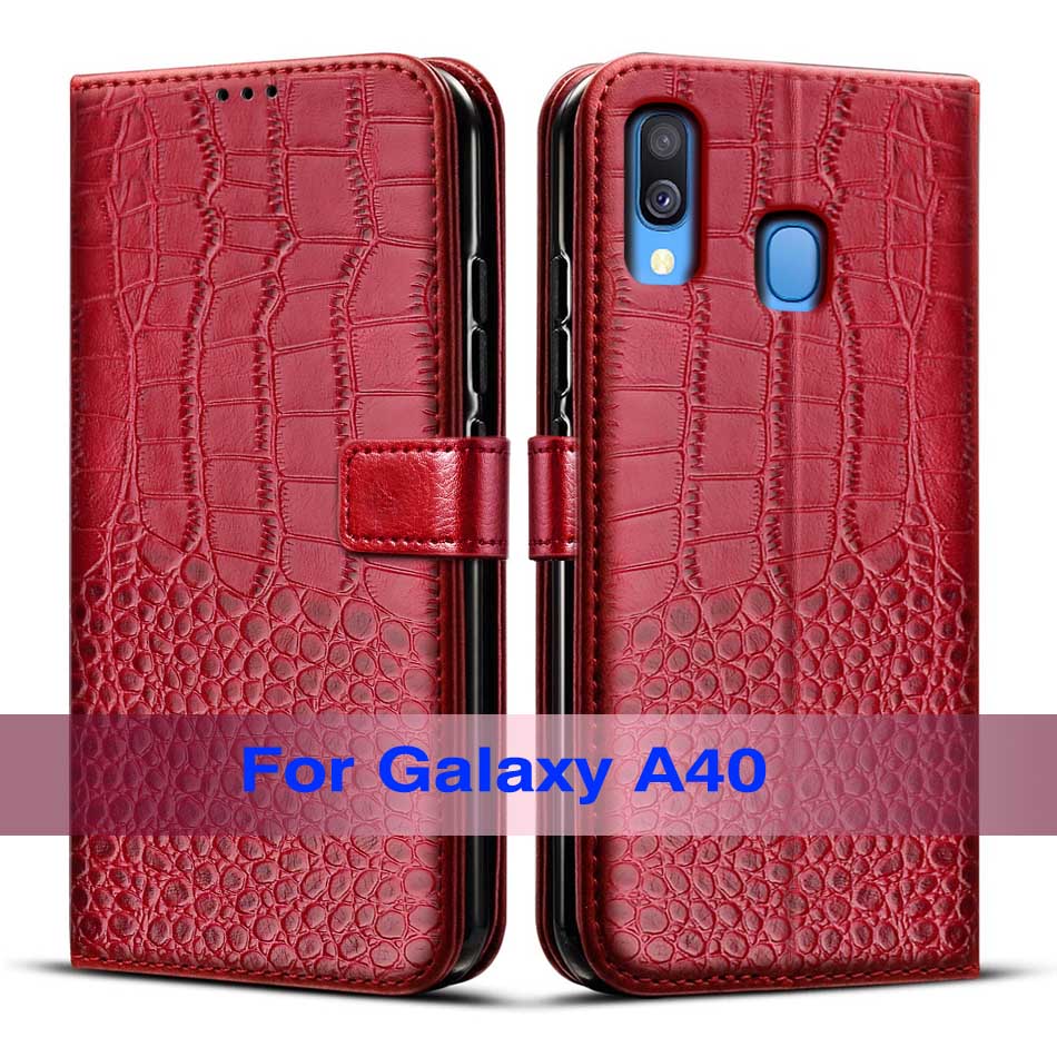 Luxury Flip leather case For on Samsung Galaxy A40 Case Cover back phone case For Samsung A40 A 40 A405 A405F SM-A405F: Red